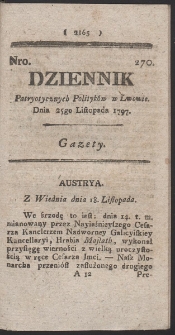Dziennik Patryotycznych Politykow w Lwowie. R. 1797 nr 270