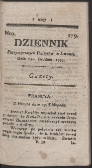 Dziennik Patryotycznych Politykow w Lwowie. R. 1797 Nr 279