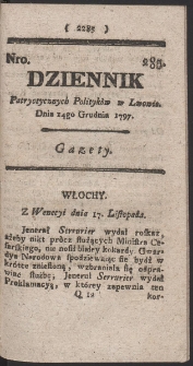Dziennik Patryotycznych Politykow w Lwowie. R. 1797 nr 285