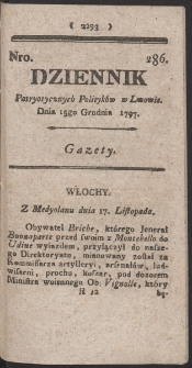 Dziennik Patryotycznych Politykow w Lwowie. R. 1797 Nr 286