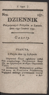 Dziennik Patryotycznych Politykow w Lwowie. R. 1797 Nr 287