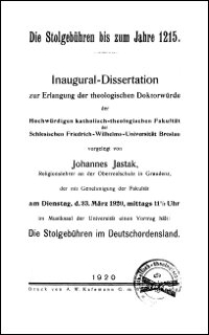 Die Stolgeb&uuml;hren bis zum Jahre 1215