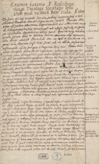 Examen kazania x. Rościszewskiego, teologa S. J., kt&oacute;re miał na dzień Bożego Ciała anno 1605
