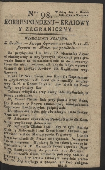 Korrespondent Kraiowy Y Zagraniczny. R. 1793 Nr 98