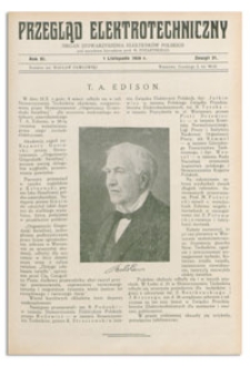 Przegląd Elektrotechniczny. Rok XI, 1 Listopada 1929, Zeszyt 21