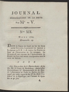 Journal Hebdomadaire De La Diete Par Mr. De V. R. 1789 Nr 19