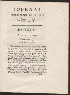 Journal Hebdomadaire De La Diete Par Mr. De V. R. 1789 Nr 39