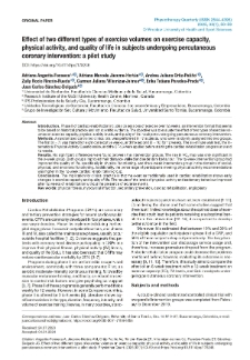 Eﬀect of two diﬀerent types of exercise volumes on exercise capacity, physical activity, and quality of life in subjects undergoing percutaneous coronary intervention: a pilot study