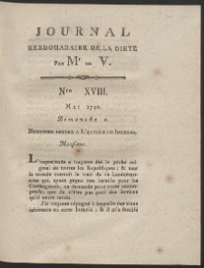 Journal Hebdomadaire De La Diete Par Mr. De V. R. 1790 Nr 18