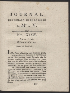 Journal Hebdomadaire De La Diete Par Mr. De V. R. 1790 Nr 34