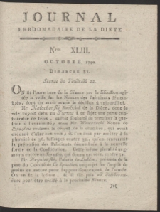 Journal Hebdomadaire De La Diete Par Mr. De V. R. 1790 Nr 43