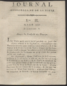 Journal Hebdomadaire De La Diete Par Mr. De V. R. 1791 Nr 9