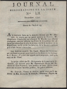 Journal Hebdomadaire De La Diete Par Mr. De V. R. 1791 Nr 52