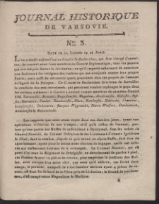 Journal Historique des &eacute;v&eacute;nements qui ont eu lieu &agrave; Varsovie, depuis le 17 avril 1794. Nr 3