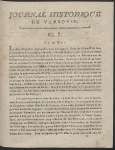 Journal Historique des &eacute;v&eacute;nements qui ont eu lieu &agrave; Varsovie, depuis le 17 avril 1794. Nr 7