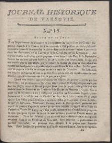Journal Historique des &eacute;v&eacute;nements qui ont eu lieu &agrave; Varsovie, depuis le 17 avril 1794. Nr 13