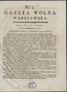 Gazeta Wolna Warszawska. R. 1794 nr 1