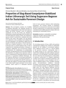 Properties of Slag-Based Geopolymer-Stabilized Indian Lithomargic Soil Using Sugarcane Bagasse Ash for Sustainable Pavement Design