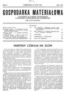 Gospodarka Materiałowa : czasopismo dla spraw zaopatrzenia i zagadnień gospodarowania materiałami, Rok V, 28 luty 1953, nr 4 (50)