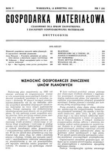Gospodarka Materiałowa : czasopismo dla spraw zaopatrzenia i zagadnień gospodarowania materiałami, Rok V, 15 kwietnia 1953, nr 7 (53)