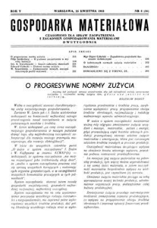Gospodarka Materiałowa : czasopismo dla spraw zaopatrzenia i zagadnień gospodarowania materiałami, Rok V, 25 kwietnia 1953, nr 8 (54)
