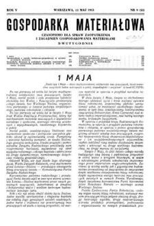 Gospodarka Materiałowa : czasopismo dla spraw zaopatrzenia i zagadnień gospodarowania materiałami, Rok V, 15 maj 1953, nr 9 (55)