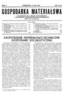 Gospodarka Materiałowa : czasopismo dla spraw zaopatrzenia i zagadnień gospodarowania materiałami, Rok V, 31 maj 1953, nr 10 (56)