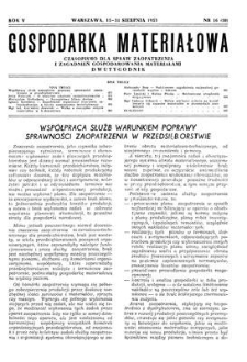 Gospodarka Materiałowa : czasopismo dla spraw zaopatrzenia i zagadnień gospodarowania materiałami, Rok V, 15-31 sierpnia 1953, nr 16 (61)