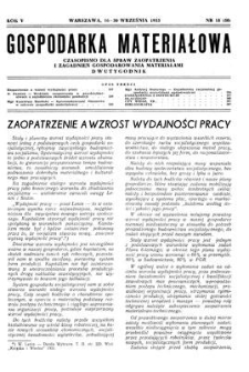 Gospodarka Materiałowa : czasopismo dla spraw zaopatrzenia i zagadnień gospodarowania materiałami, Rok V, 16-30 września 1953, nr 18 (63)