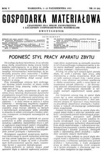 Gospodarka Materiałowa : czasopismo dla spraw zaopatrzenia i zagadnień gospodarowania materiałami, Rok V, 1-15 października 1953, nr 19 (64)