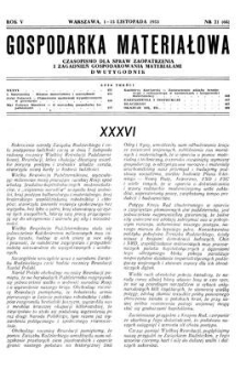 Gospodarka Materiałowa : czasopismo dla spraw zaopatrzenia i zagadnień gospodarowania materiałami, Rok V, 1-15 listopada 1953, nr 21 (66)