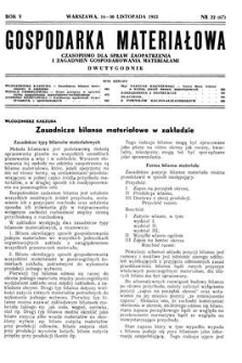 Gospodarka Materiałowa : czasopismo dla spraw zaopatrzenia i zagadnień gospodarowania materiałami, Rok V, 16-30 listopada 1953, nr 22 (67)