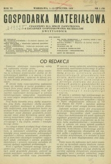 Gospodarka Materiałowa : czasopismo dla spraw zaopatrzenia i zagadnień gospodarowania materiałami, Rok VI, 1-15 stycznia 1954, nr 1 (70)