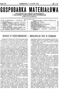 Gospodarka Materiałowa : czasopismo dla spraw zaopatrzenia i zagadnień gospodarowania materiałami, Rok VI, 1-15 luty 1954, nr 3 (72)