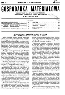 Gospodarka Materiałowa : czasopismo dla spraw zaopatrzenia i zagadnień gospodarowania materiałami, Rok VI, 1-15 września 1954, nr 17 (87)