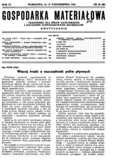 Gospodarka Materiałowa : czasopismo dla spraw zaopatrzenia i zagadnień gospodarowania materiałami, Rok VI, 16-31 października 1954, nr 20 (90)