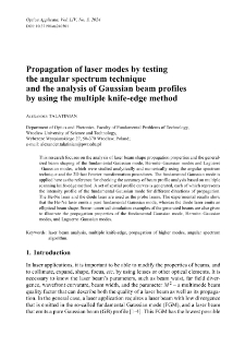 Propagation of laser modes by testing the angular spectrum technique and the analysis of Gaussian beam profiles by using the multiple knife-edge method