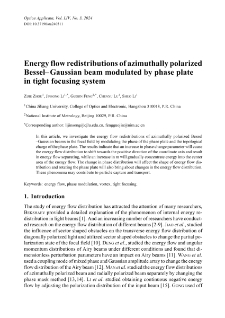 Energy flow redistributions of azimuthally polarized Bessel–Gaussian beam modulated by phase plate in tight focusing system