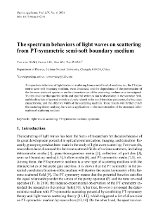 The spectrum behaviors of light waves on scattering from PT-symmetric semi-soft boundary medium