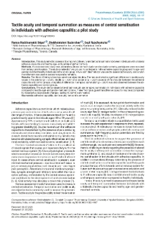 Tactile acuity and temporal summation as measures of central sensitisation in individuals with adhesive capsulitis: a pilot study