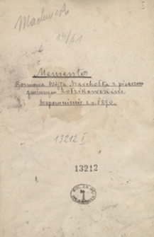 Memento. Rozmowa w&oacute;jta Marchołta z pisarzem gminnym Zołzikowskim. Wspomnienie z r. 1890