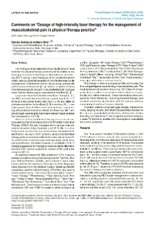 Comments on “Dosage of high-intensity laser therapy for the management of musculoskeletal pain in physical therapy practice”