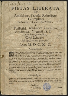 Pietas Literata De Ambitione, Fraude, Rebellione Triumphans In Arcadio, Orientis Imperatore [...]