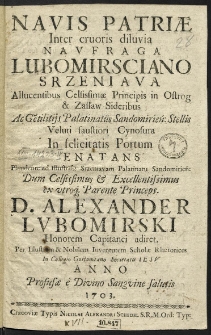 Navis Patriae Inter cruoris diluvia Naufraga Lubomirsciano Szreniawa [...]