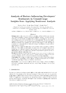 Analysis of Factors Influencing Developers' Sentiments in Commit Logs: Insights from Applying Sentiment Analysis
