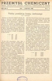 Przemysł Chemiczny : Organ Centralnego Zarządu Przemysłu Chemicznego w Polsce. R. (28) V, maj-czerwiec 1949, nr 5-6