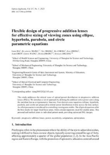 Flexible design of progressive addition lenses for effective sizing of viewing zones using ellipse, hyperbola, parabola, and circle parametric equations