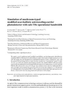 Simulation of mushroom-typed modified near-ballistic uni-traveling-carrier photodetector with sub-THz operational bandwidth