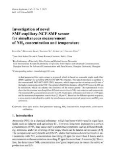 Investigation of novel SMF-capillary-NCF-SMF sensor for simultaneous measurement of NH3 concentration and temperature