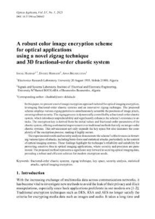 A robust color image encryption scheme for optical applications using a novel zigzag technique and 3D fractional-order chaotic system